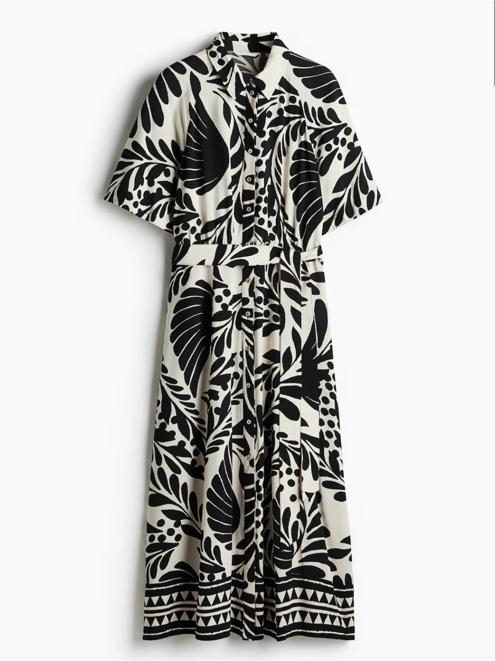 H&M Black and White Botanical Maxi Shirt Dress with Belt! Excellent condition.